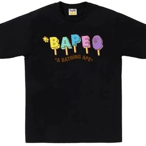 Bape Black Short Sleeve Tee with Colorful Melting Popsicles